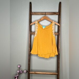 Buttons Yellow Asymmetrical Tank Top